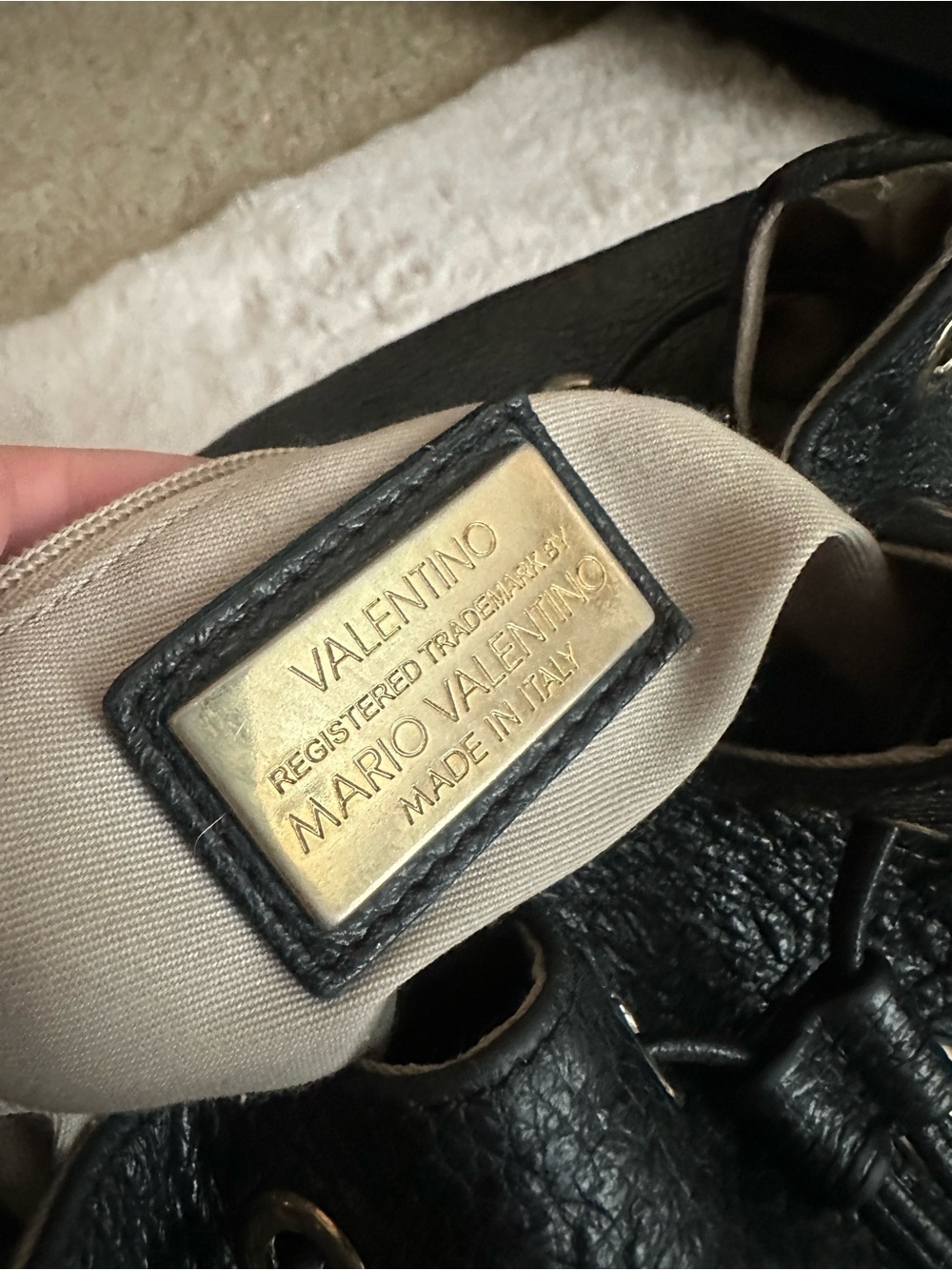 Valentino Black Textured Leather Backpack with V-Logo - Picture 3 of 3